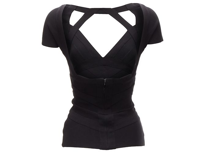 Herve Leger top bandage com decote em V e recorte no peito com mangas curtas - vista 5