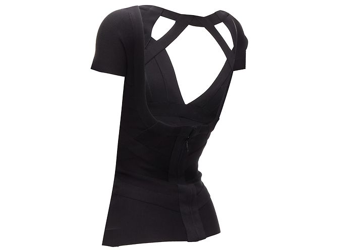 Herve Leger top bandage com decote em V e recorte no peito com mangas curtas - vista 6