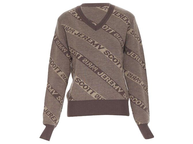 Kurzer Pullover aus Intarsienwolle mit Jeremy Scott Paris-Logo Braun - Ansicht 3