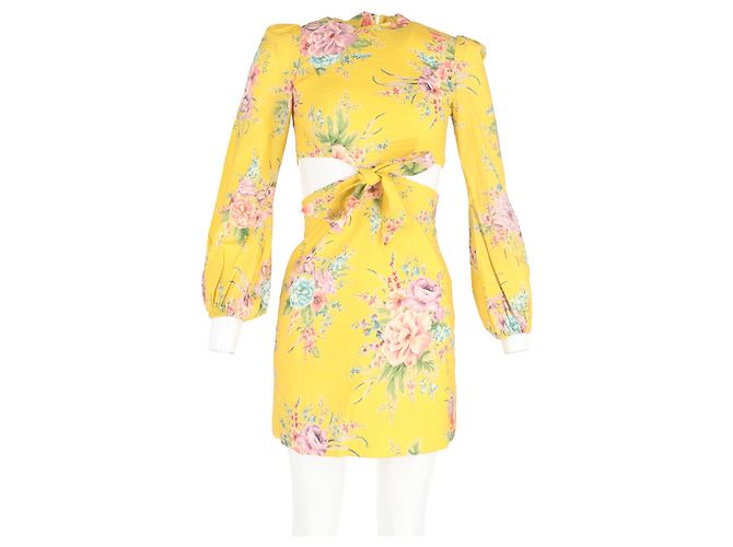 Abito Mini Floreale Zinnia Zimmermann in Lino Giallo - vista 4