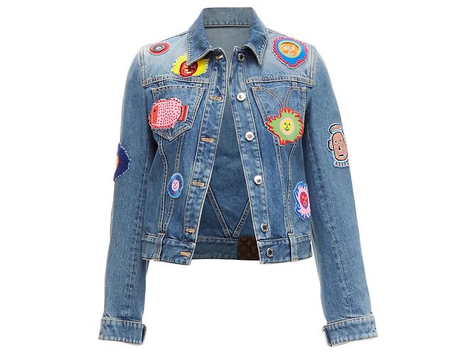 Louis Vuitton yayoi kama faces leather patch denim jacket - view 3