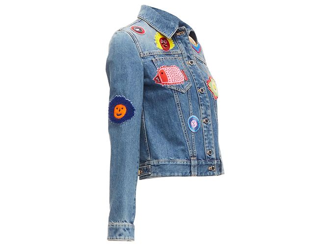 Louis Vuitton yayoi kama faces leather patch denim jacket - view 4