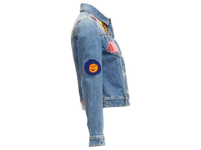 Louis Vuitton yayoi kama faces leather patch denim jacket - view 5