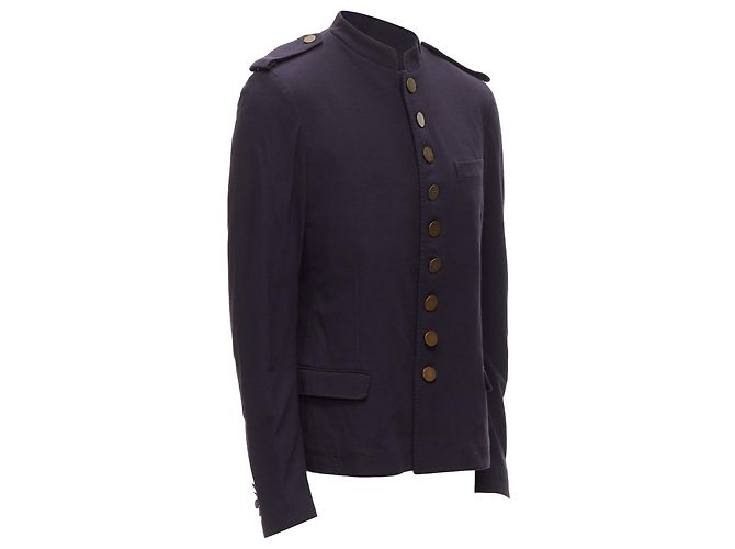 Lanvin cotton blend bronze buttons military officer jacket - view 3