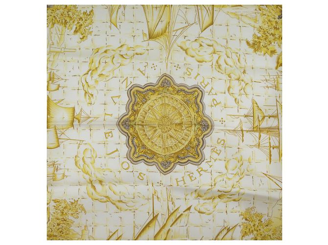 Lenço de seda Hermès Carré 90 Ouro Dourado Metálico - vista 6