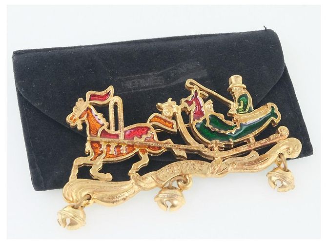 Hermès Hermes vergoldete Wagenbrosche Rot - Ansicht 4