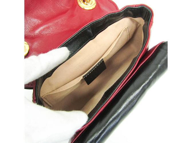 Borsa a spalla Gucci Interlocking G Chain Nero Rosso - vista 3