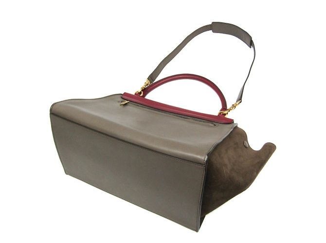 Céline Celine Trapeze Leather and Suede Handbag Brown Red - view 2
