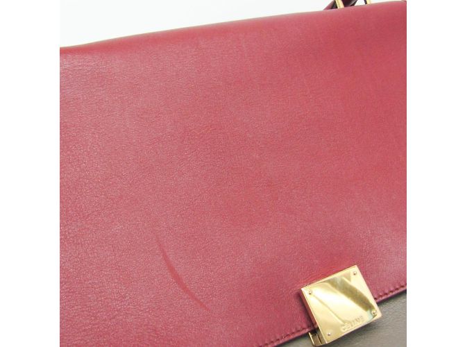 Céline Celine Trapeze Leather and Suede Handbag Brown Red - view 5