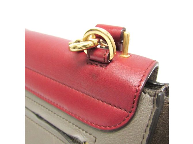 Céline Celine Trapeze Leather and Suede Handbag Brown Red - view 7