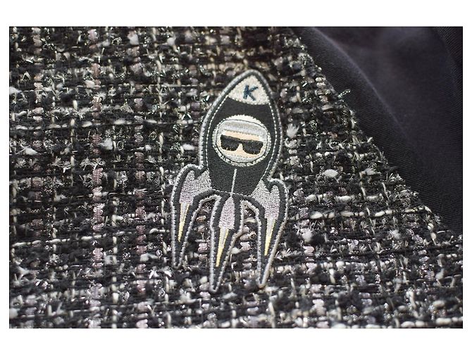 Karl Lagerfeld Hoodie aus Tweed in Schwarz und Grau M - Ansicht 4