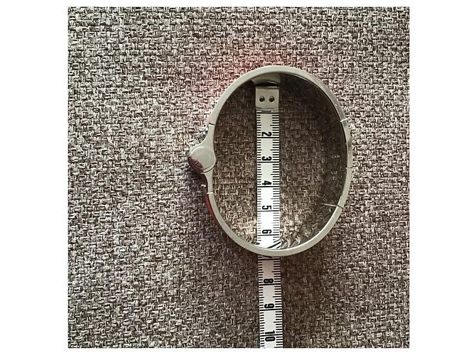 Bracciale a cerniera Hermès in acciaio palladio e pelle Epson rosa - vista 2