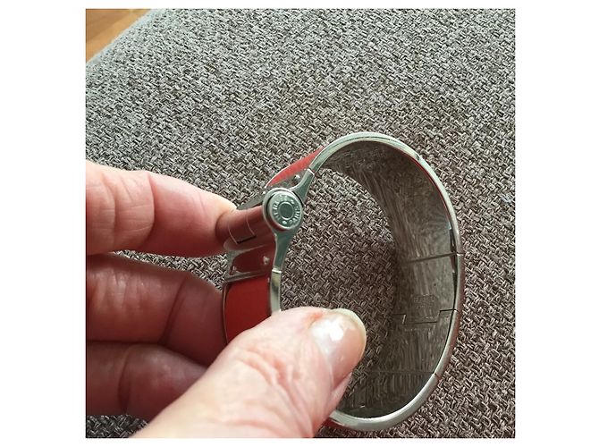 Bracciale a cerniera Hermès in acciaio palladio e pelle Epson rosa - vista 4