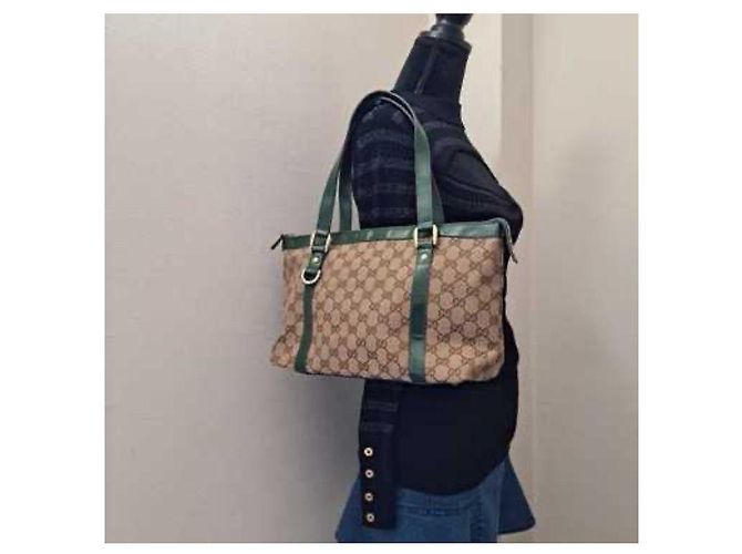 Borsa a spalla Gucci GG Canvas Abbey Beige/Verde - vista 3