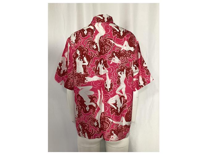 Amiri Kurzarmhemd mit nacktem Mädchen aus rosa Seide - Ansicht 10