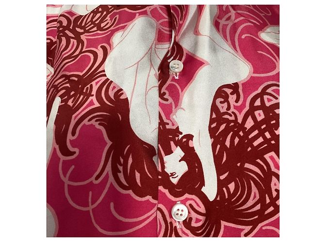Amiri Kurzarmhemd mit nacktem Mädchen aus rosa Seide - Ansicht 2