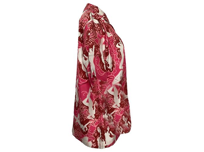 Amiri Kurzarmhemd mit nacktem Mädchen aus rosa Seide - Ansicht 3