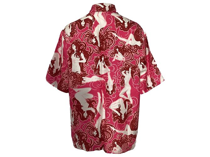 Amiri Kurzarmhemd mit nacktem Mädchen aus rosa Seide - Ansicht 4