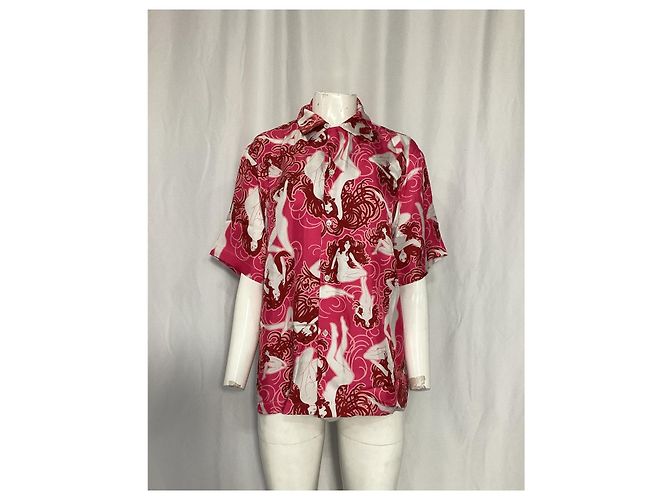 Amiri Kurzarmhemd mit nacktem Mädchen aus rosa Seide - Ansicht 7
