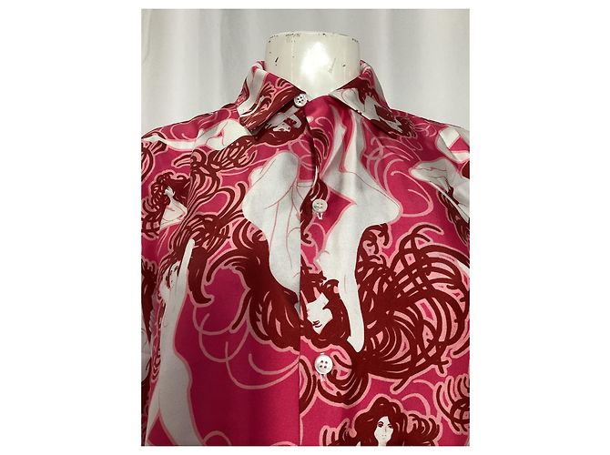 Amiri Kurzarmhemd mit nacktem Mädchen aus rosa Seide - Ansicht 8
