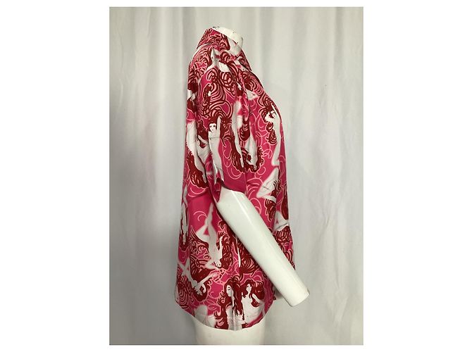 Amiri Kurzarmhemd mit nacktem Mädchen aus rosa Seide - Ansicht 9
