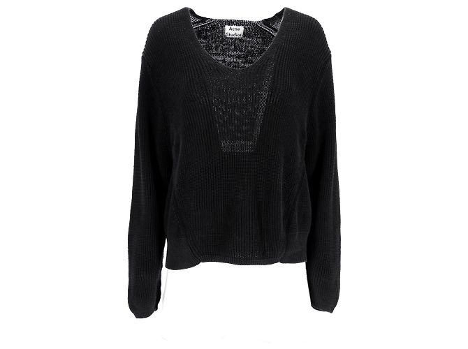 Suéter de malha com decote redondo em linho preto da Acne Studios - vista 6