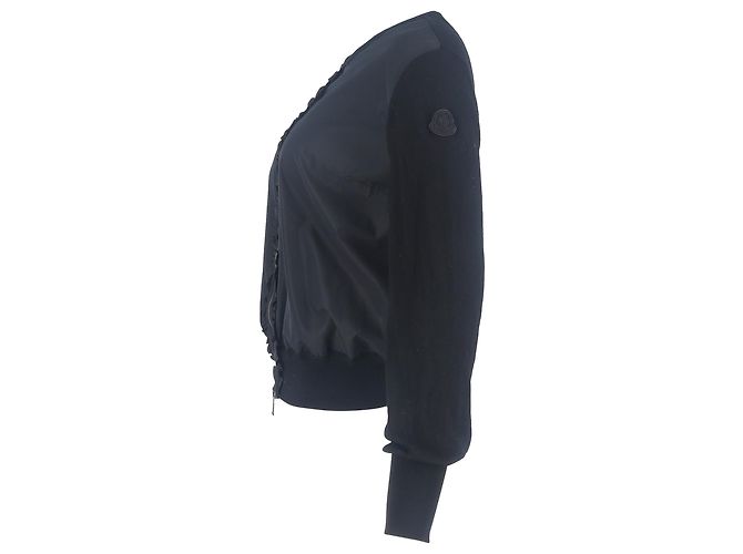 Moncler Cardigan mit Reißverschlussdetails aus schwarzer Wolle und Polyester - Ansicht 2