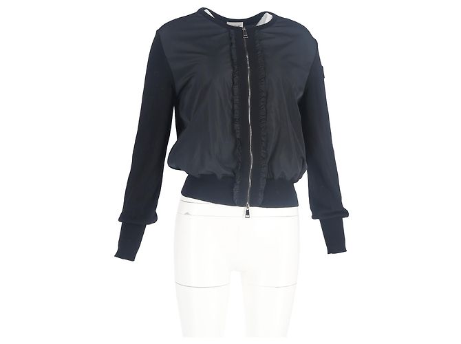 Moncler Cardigan mit Reißverschlussdetails aus schwarzer Wolle und Polyester - Ansicht 4