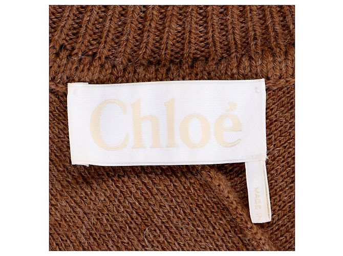 Braune Wollstrick-Cape mit Knöpfen von Chloé - Ansicht 4
