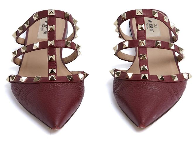 Valentino Garavani Valentino Rockstud Mules EU38.5 Dunkelrote Lederflats Schuhe UK5.5 US8 Bordeaux - Ansicht 2