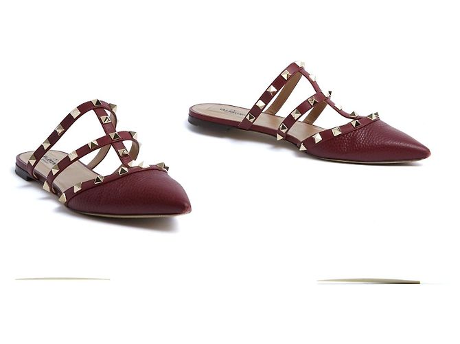 Valentino Garavani Valentino Rockstud Mules EU38.5 Dunkelrote Lederflats Schuhe UK5.5 US8 Bordeaux - Ansicht 3