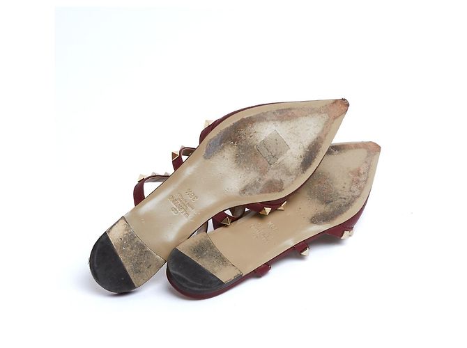 Valentino Garavani Valentino Rockstud Mules EU38.5 Dunkelrote Lederflats Schuhe UK5.5 US8 Bordeaux - Ansicht 5