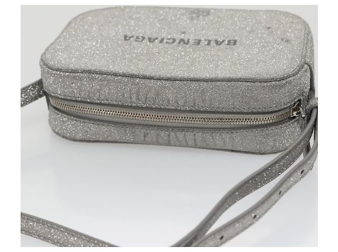 Borsa a tracolla BALENCIAGA Borsa per fotocamera in pelle argento 552372 Auth bs20585 - vista 6