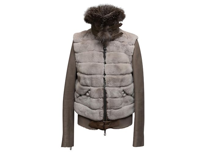 Autre Marque Grey Natacha & Vanessa Rabbit Fur & Fox Fox Zip Jacket Size FR 38 - view 2