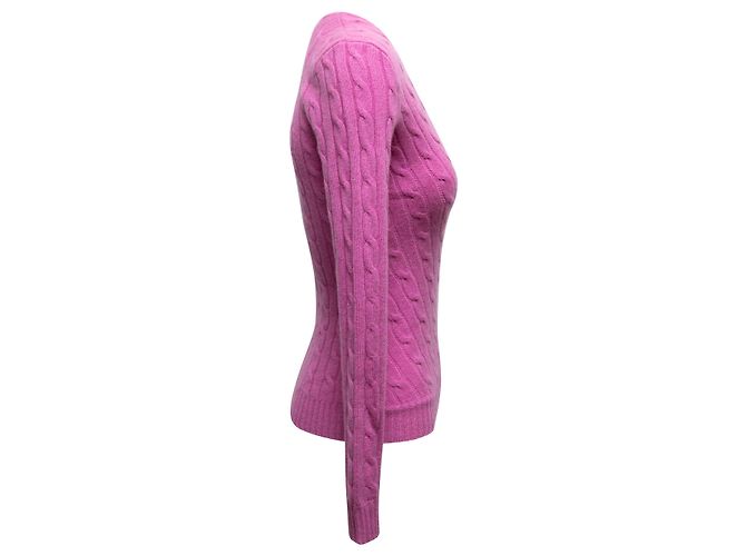 Magenta Ralph Lauren Black Label Kabelstrick Cashmere Pullover Größe US XS - Ansicht 2