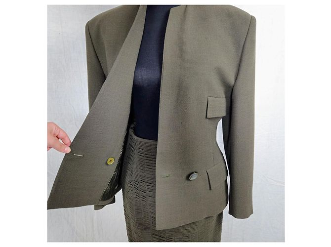 Conjunto de saia verde em lã Gianni Versace FW 1987 - vista 5