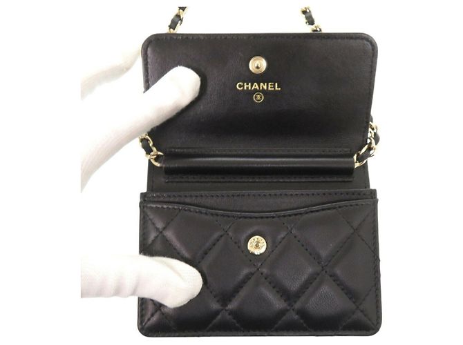 Wallet On Chain Cartera Chanel Con Cadena Negro - vista 5