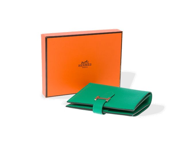 Béarn Hermès Accessorio HERMES Bearn in Pelle Verde - 102300 - vista 2