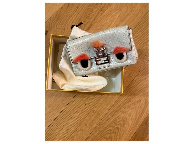 Fendi Micro-Baguette aus Python und Pelz Eggshell Aus weiß - Ansicht 2