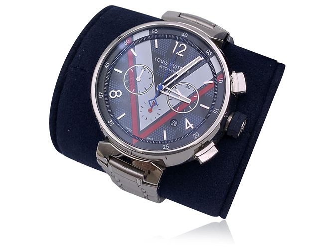 Louis Vuitton Reloj cronógrafo automático Tambour Damier Cobalt Plata - vista 3