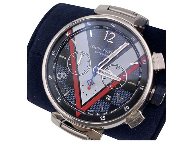 Louis Vuitton Reloj cronógrafo automático Tambour Damier Cobalt Plata - vista 4