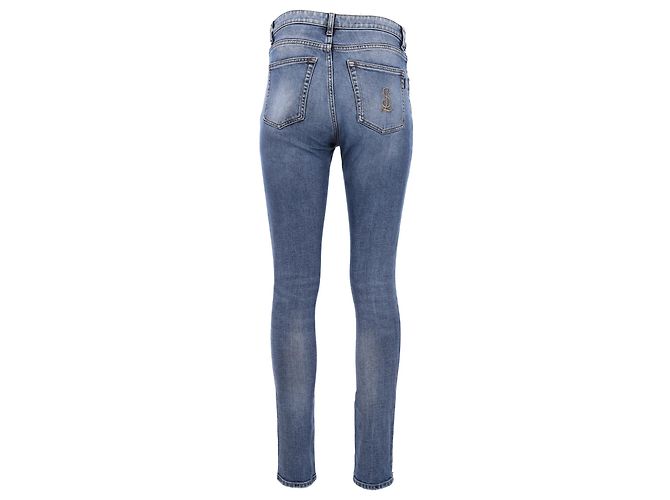 Jeans ajustados de denim azul con logo bordado de Saint Laurent Azul claro - vista 3