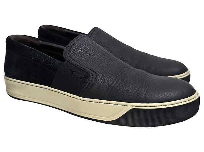 Sneakers Slip-On Lanvin in pelle nera e camoscio - vista 4