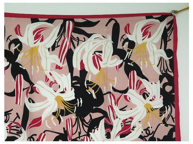 NOVE SCIARPA CHANEL FIORI GIGLIO LOGO CC QUADRATO 90 SETA ROSA - vista 3