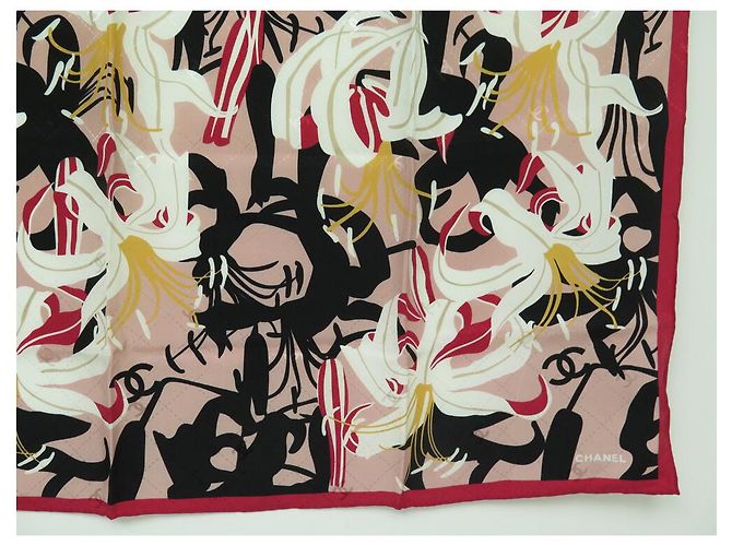 NOVE SCIARPA CHANEL FIORI GIGLIO LOGO CC QUADRATO 90 SETA ROSA - vista 4