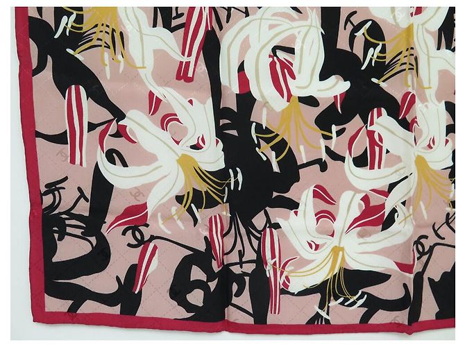 NOVE SCIARPA CHANEL FIORI GIGLIO LOGO CC QUADRATO 90 SETA ROSA - vista 5