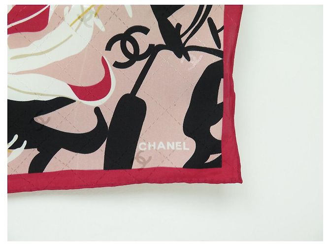NOVE SCIARPA CHANEL FIORI GIGLIO LOGO CC QUADRATO 90 SETA ROSA - vista 6