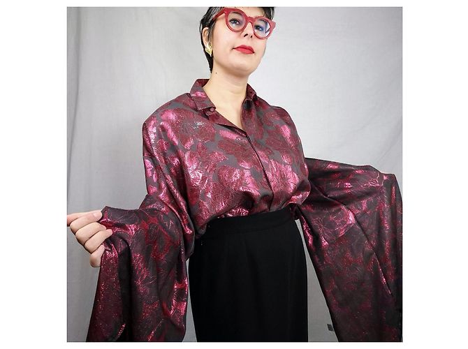 Camisa de seda Genny para atuendo de teatro Negro Roja - vista 7