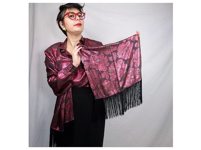 Camisa de seda Genny para atuendo de teatro Negro Roja - vista 8