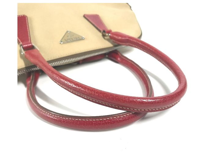 Tote Sac à main Prada BN0081 en plaque triangulaire bicolore Rouge Beige - vue 12
